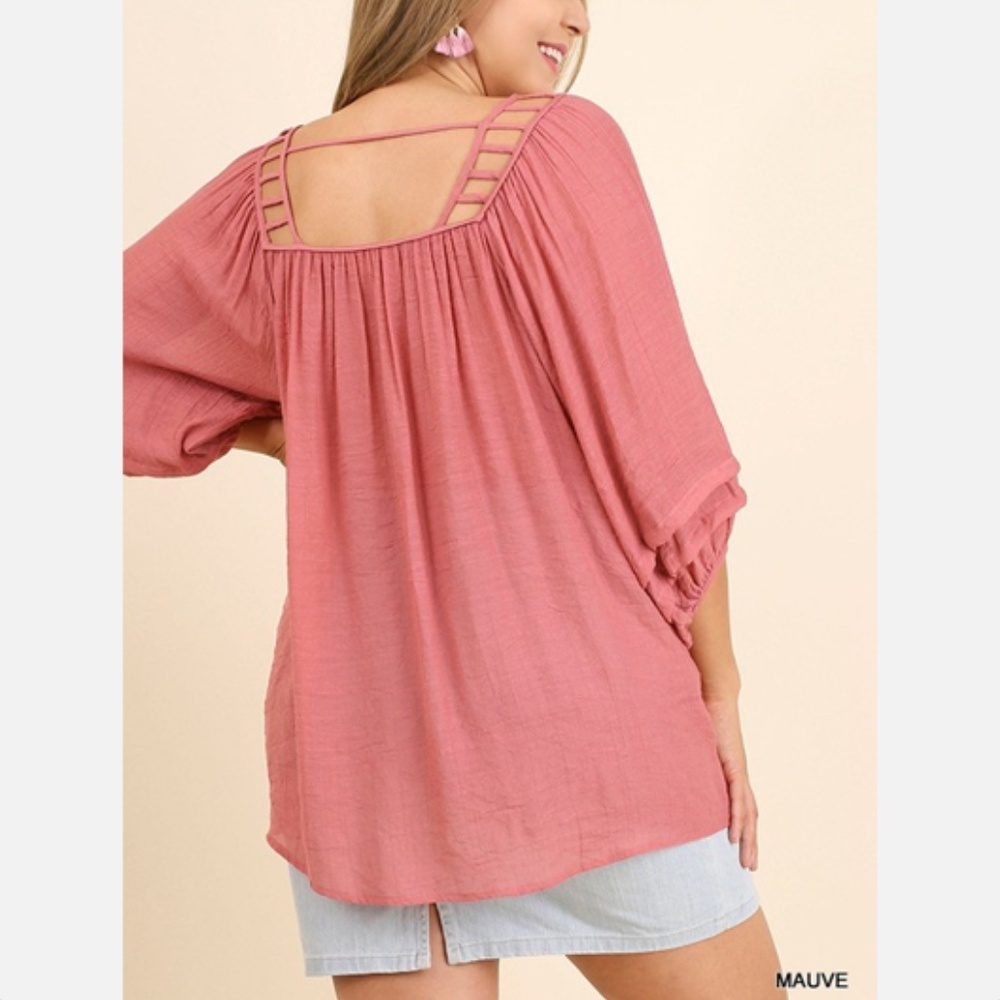 New! Umgee Mauve Peasant Tunic Top Plus Size